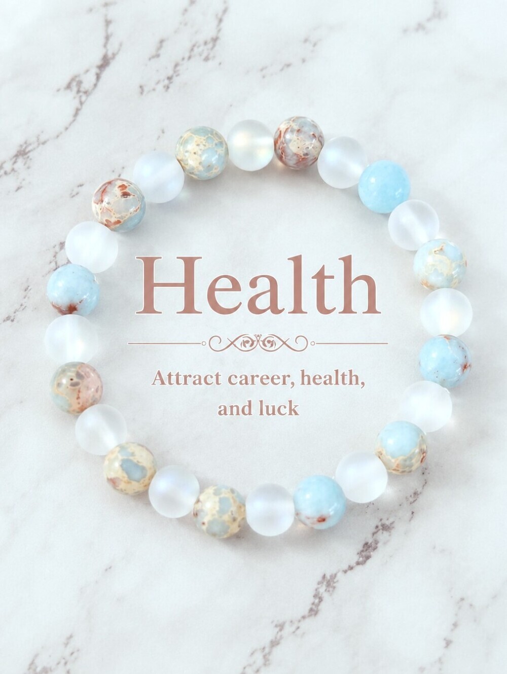 Health Crystal Bracelet Ocean Jasper Halo Quartz Stretch Beaded Bracelet
